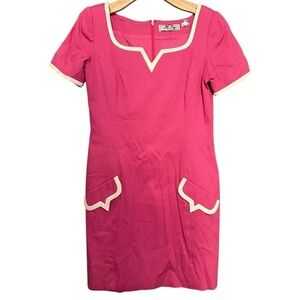 Cardiere et Cie Vintage 90’s Sz 12 Pink White Trim Square Neck Fitted Mini Dress